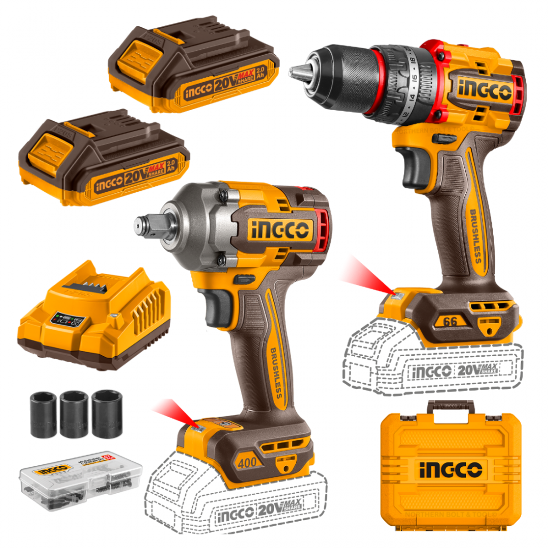 20V Cordless 66NM Impact & 400Nm Wrench Combo