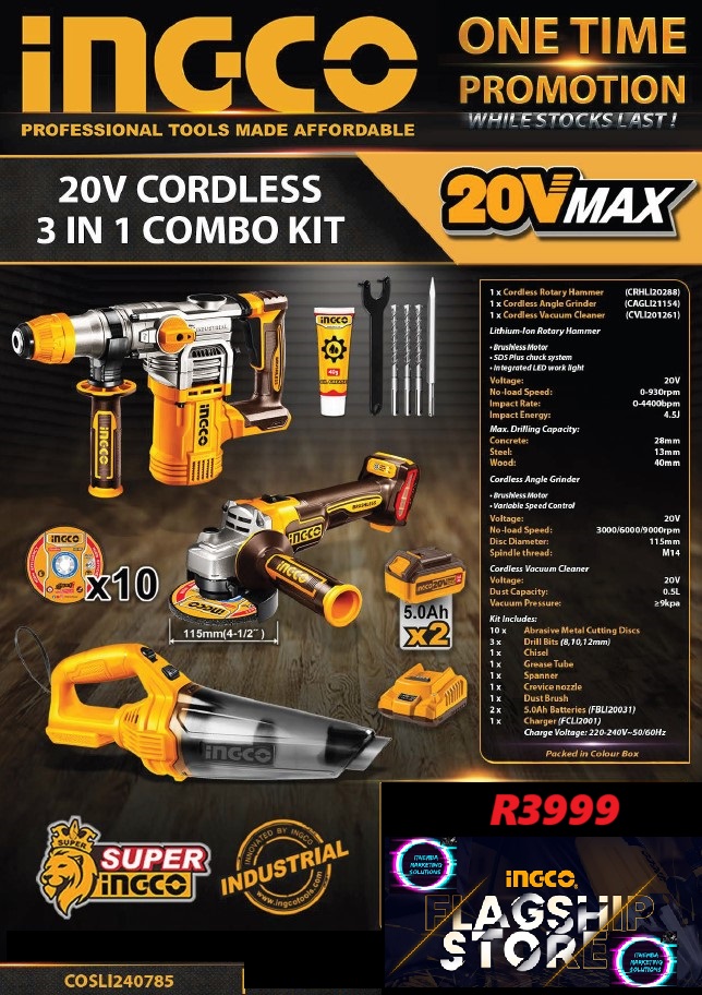 Ingco Cordless 3 in 1 Combo Kit COSLI240785