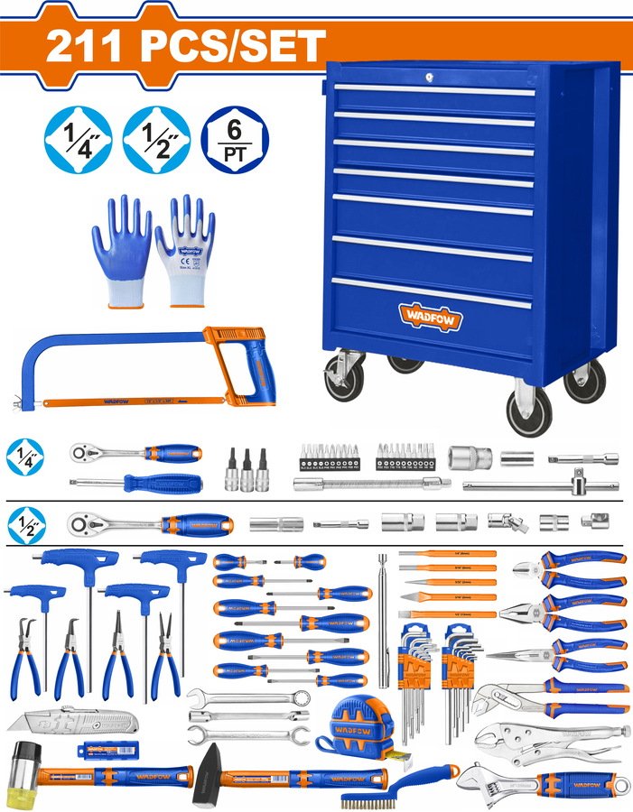 211 Pcs Tool Trolley with 7 Drawers Whs3211