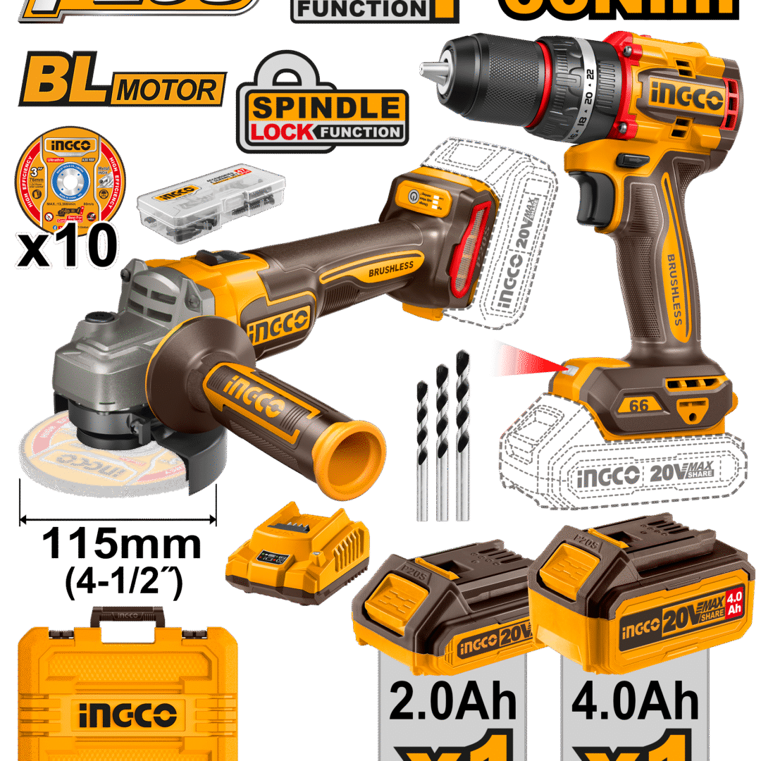 Cordless Angle Grinder & 66Nm Drill 20V Combo kit