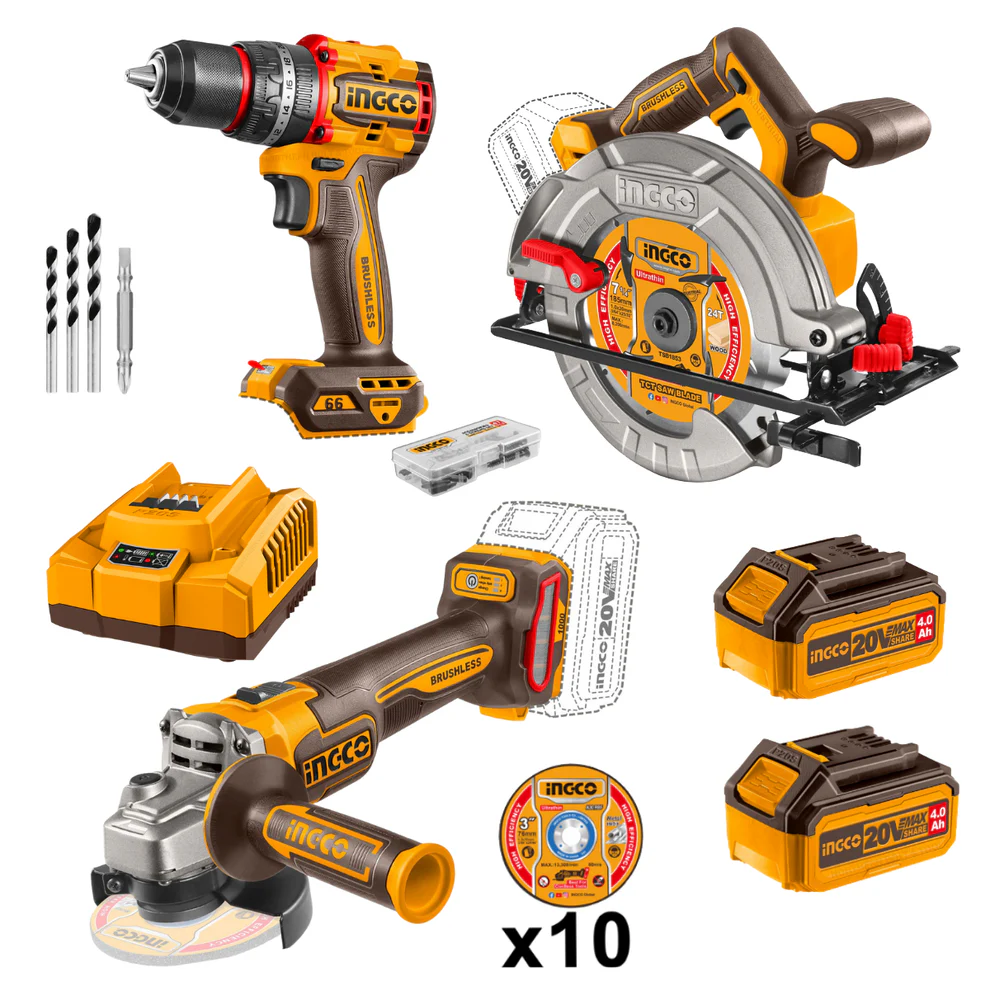 Cordless Impact Drill, Angle Grinder & Circular Saw 3 Pcs Combo Kit Ckli25032801