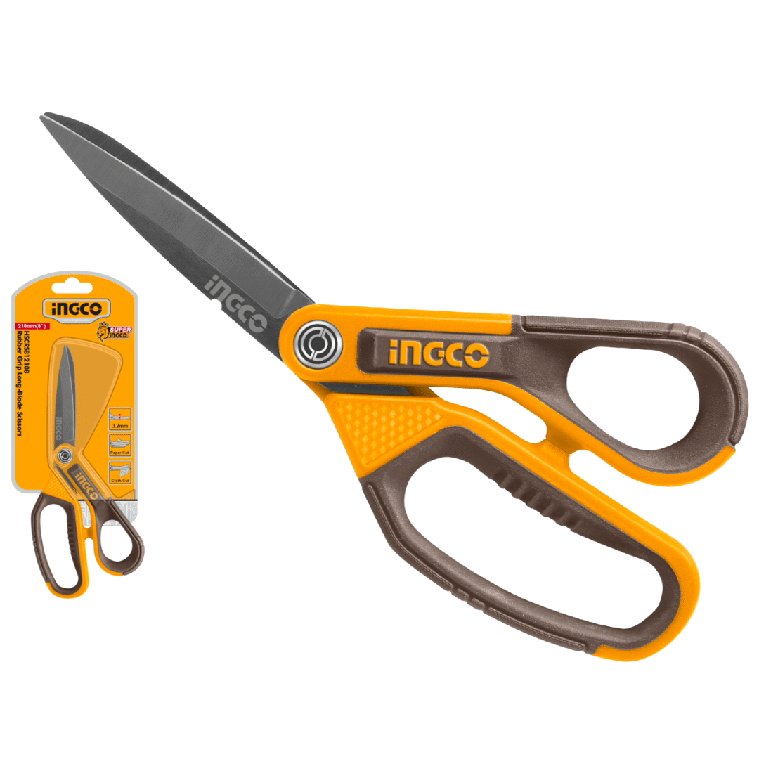 Rubber grip long-blade scissors