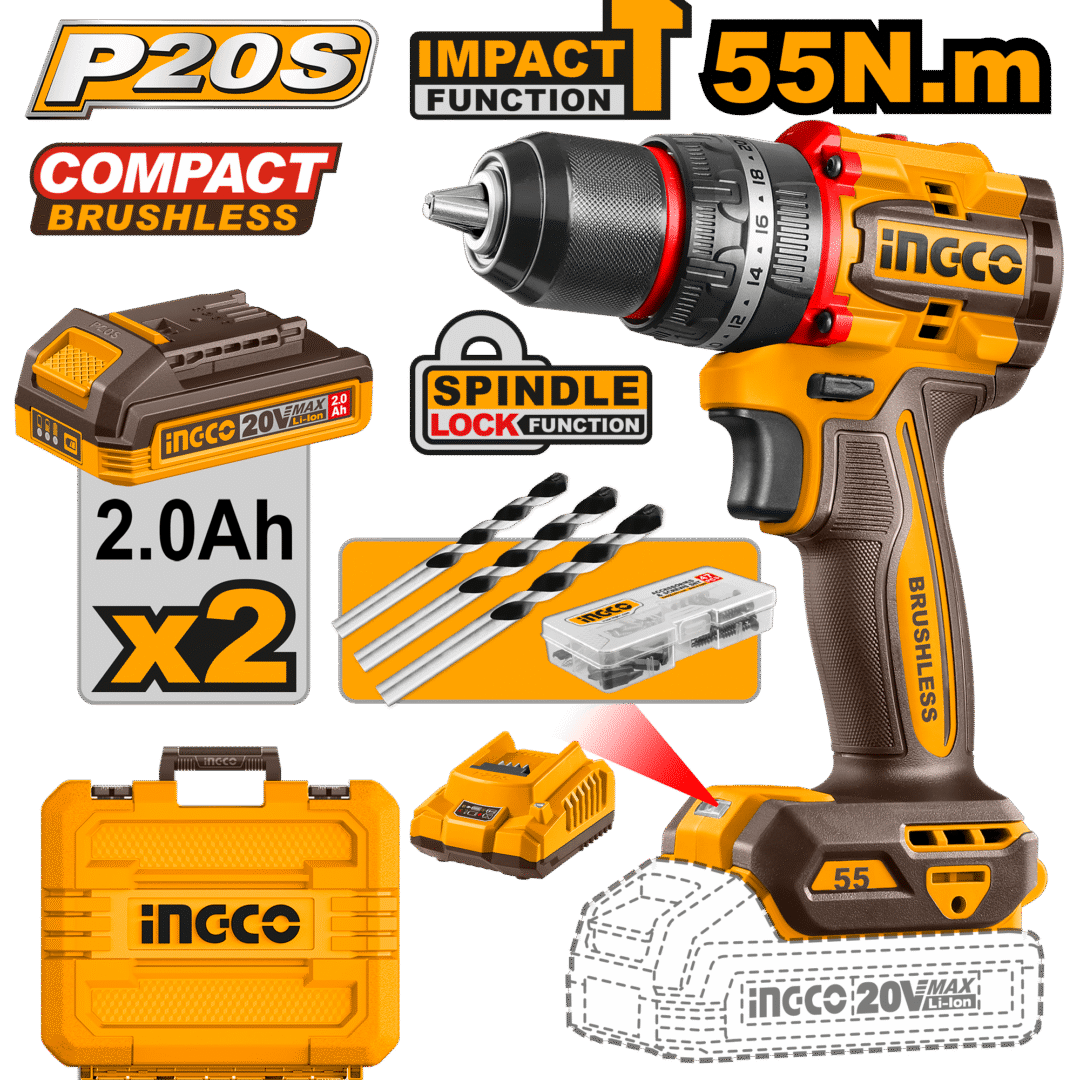 Cordless Impact Drill 55Nm Brushless 20V Compact Kit Cdili20558