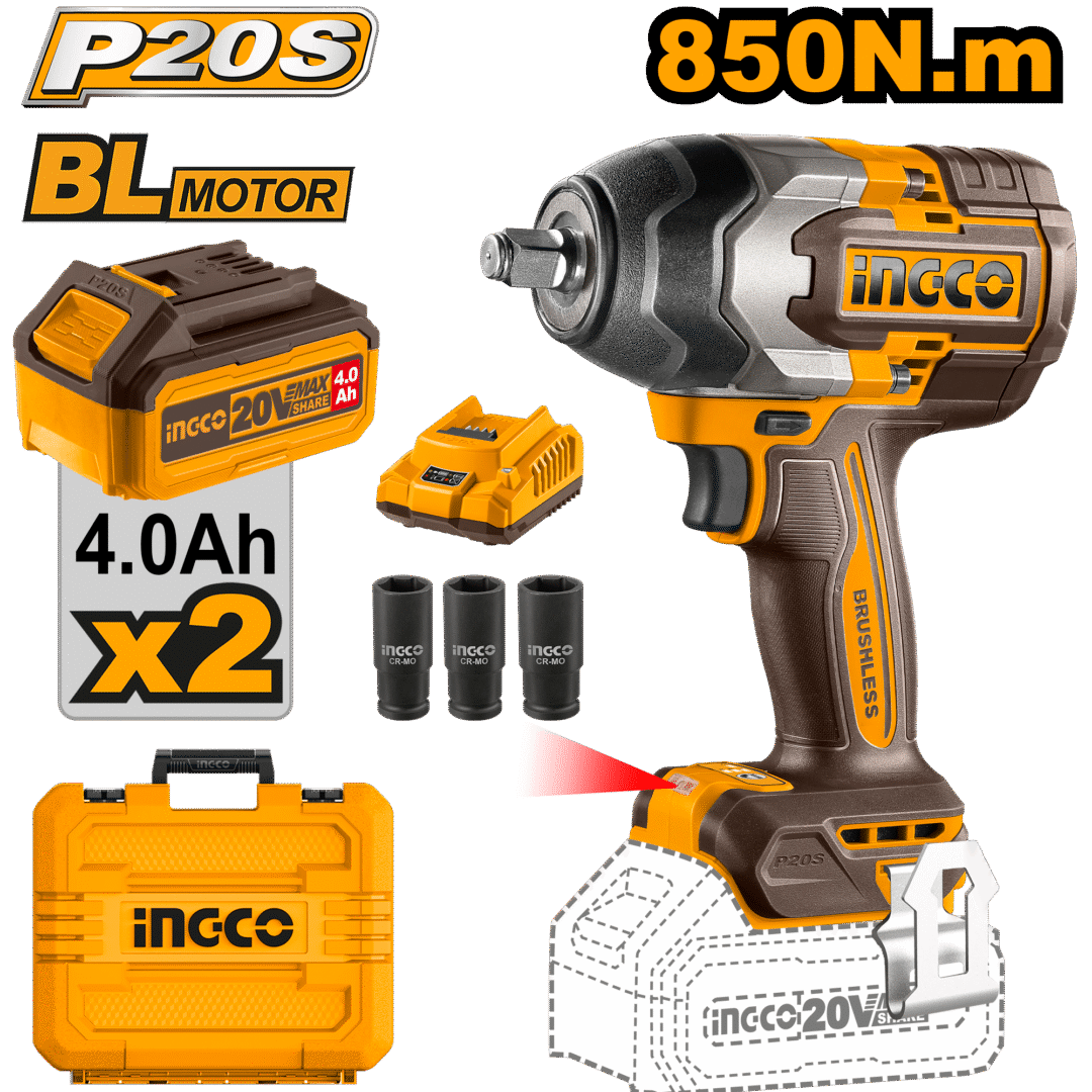 Ingco Cordless Impact Wrench 850Nm 20V Kit Ciwli2085