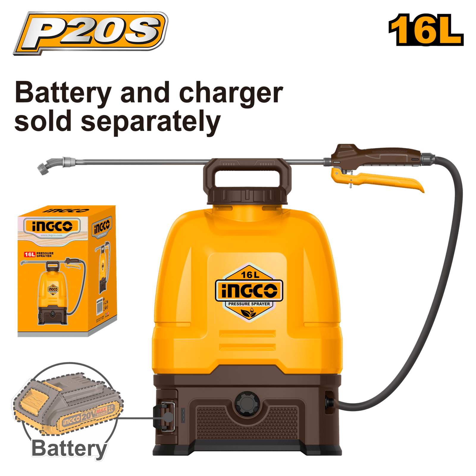 Ingco Cordless Backpack (Pressure) Sprayer 16L 20V Cspli2016