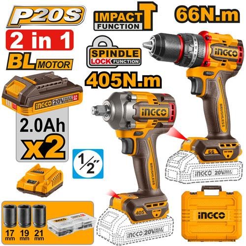 Cordless 2 pcs combo kit 405nm Impact Wrench and 66nm Impact Drill Ckli20286