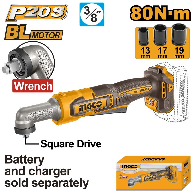INGCO 20V 3/8" ANGLE IMPACT WRENCH 80N.m
