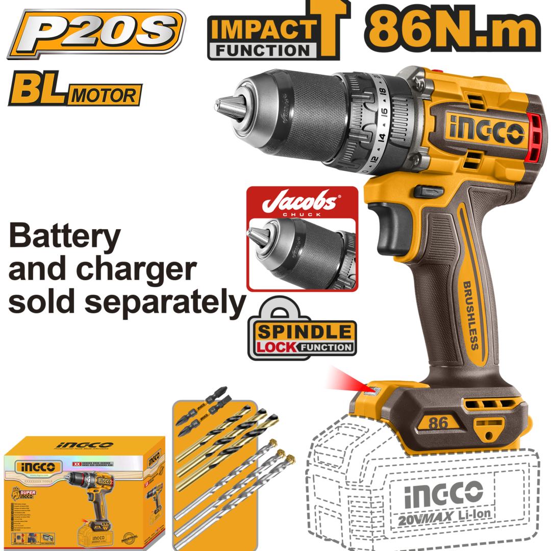 Cordless Impact Drill 86Nm 20V Jacobs Chuck Cidli208683