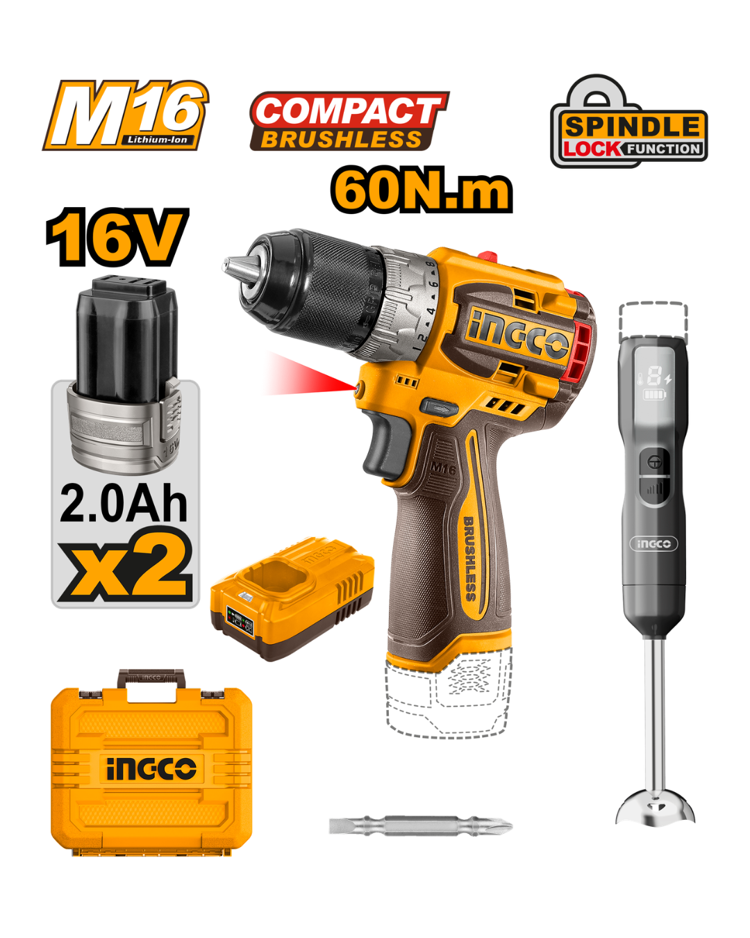 Ingco Drill & Blender Combo Kit 16V Ckli1628