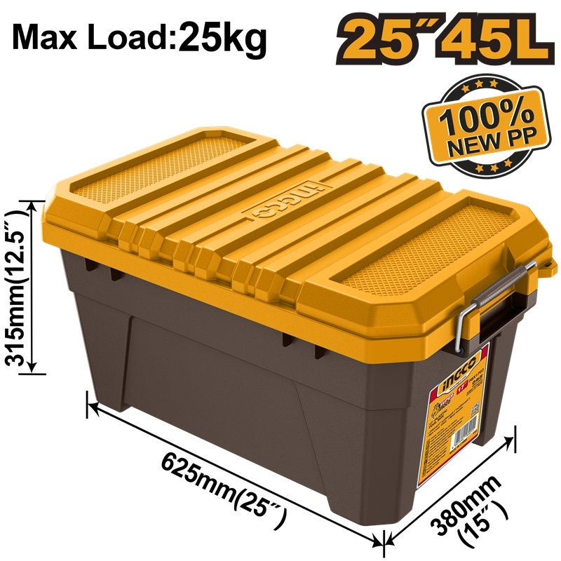 INGCO 25" 45L PLASTIC TOOL BOX LOAD 25KG METAL BUCKLE 625*380*315MM