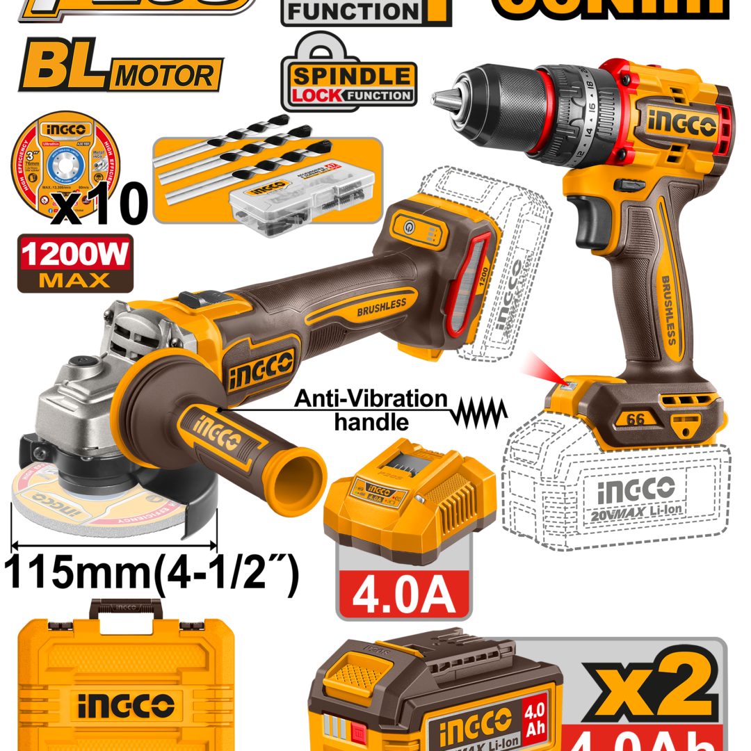 Cordless Angle Grinder 1200W & 66Nm Drill 20V Combo kit Ckli20256