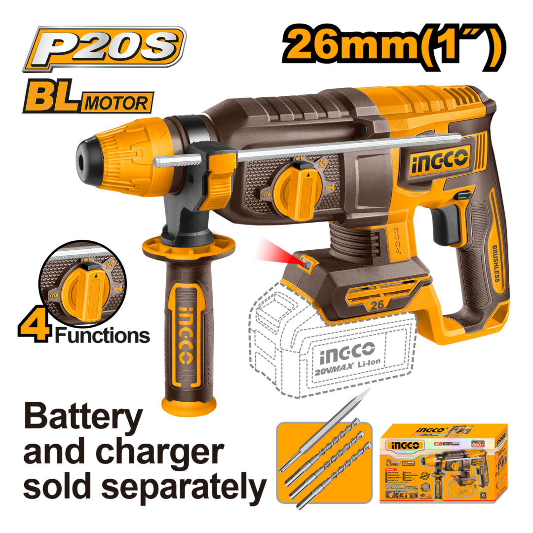 20V CORDLESS 26mm ROTARY HAMMER DRILL 2.5J NO B/C
