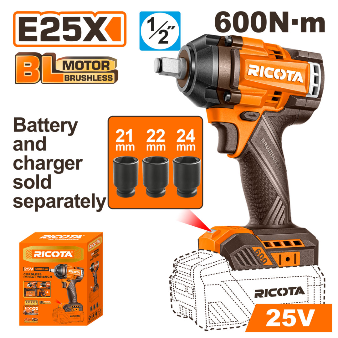 RICOTA 25V 600N.m IMPACT WRENCH NO B/C