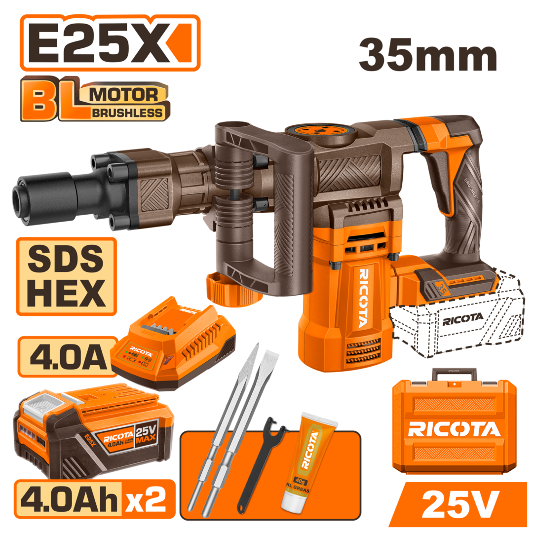 RICOTA 25V CORDLESS 7KG DEMOLITION BREAKER KIT (16J)
