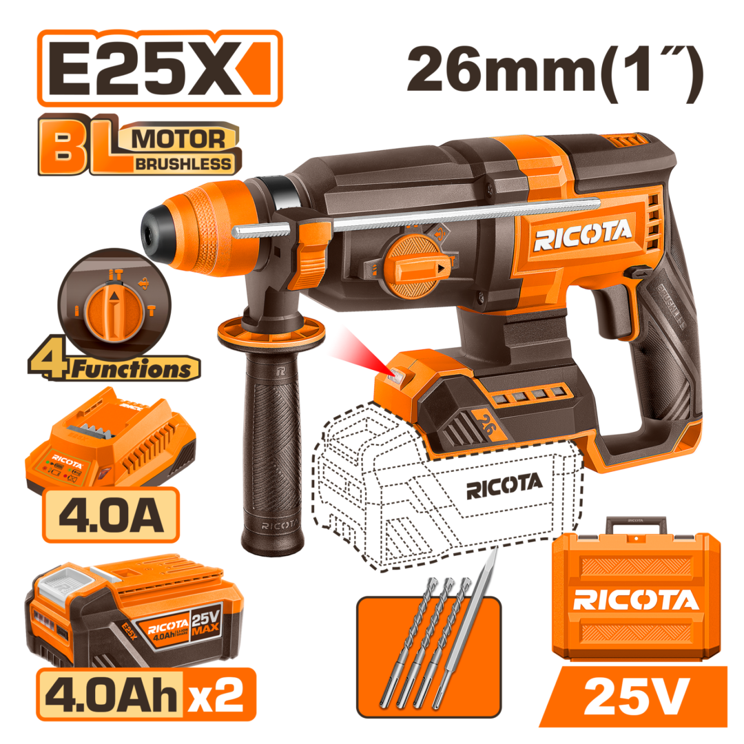 RICOTA 25V 26mm CORDLESS ROTARY HAMMER (2.5J)