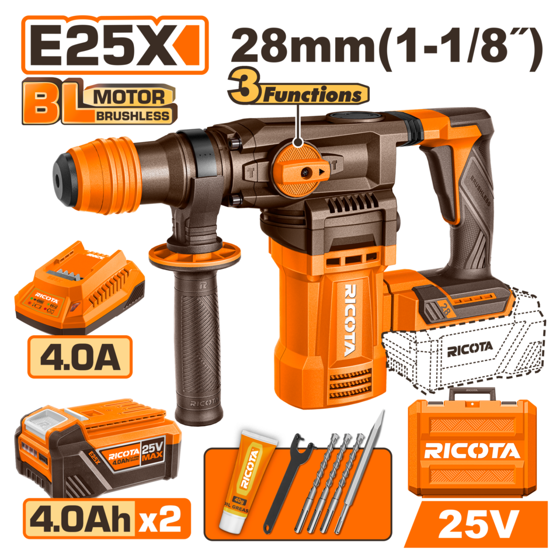 RICOTA 25V CORDLESS ROTARY HAMMER KIT (4.5J)