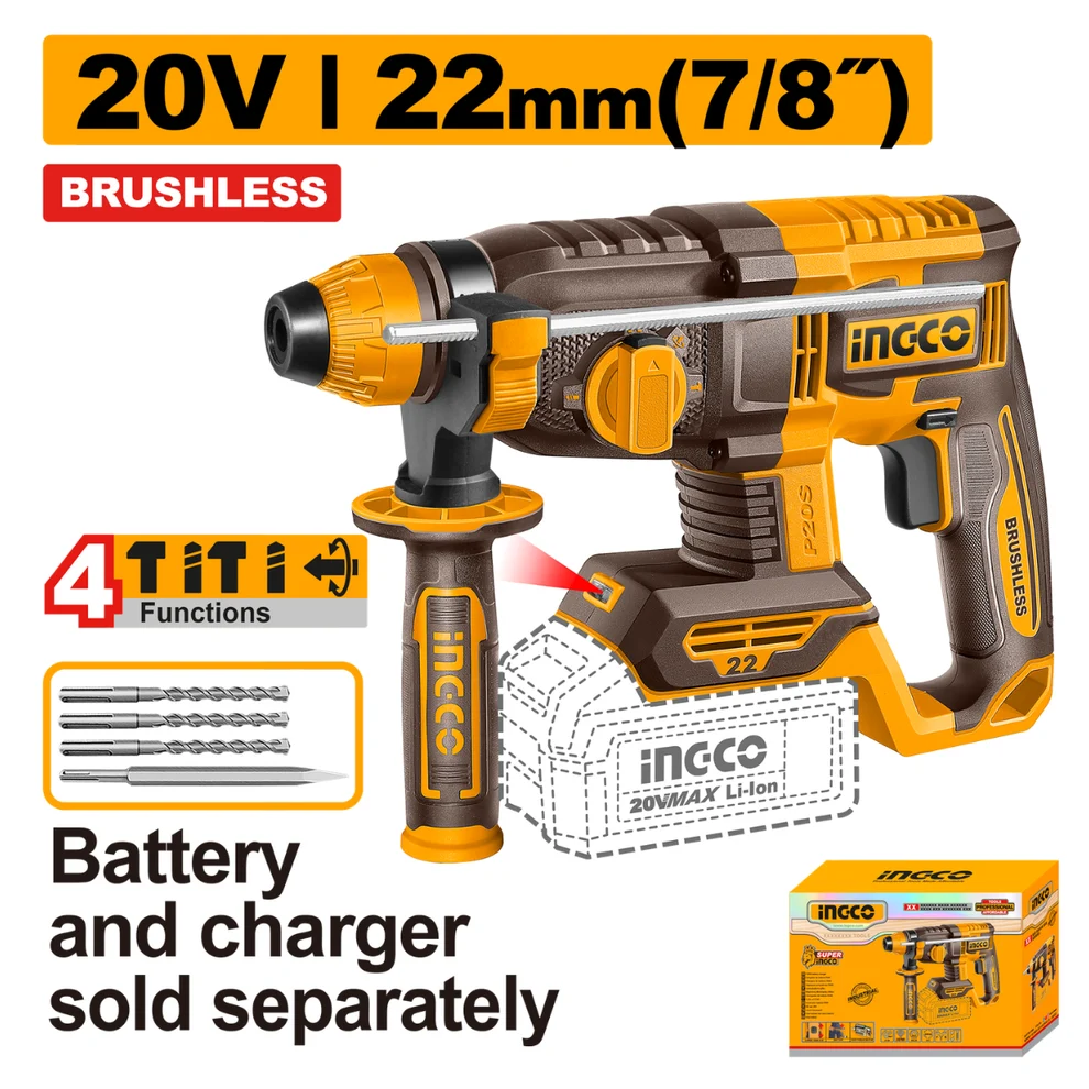 Ingco Cordless Rotary Hammer Drill 22mm 2.0J 20V (Tool only) - Image 2