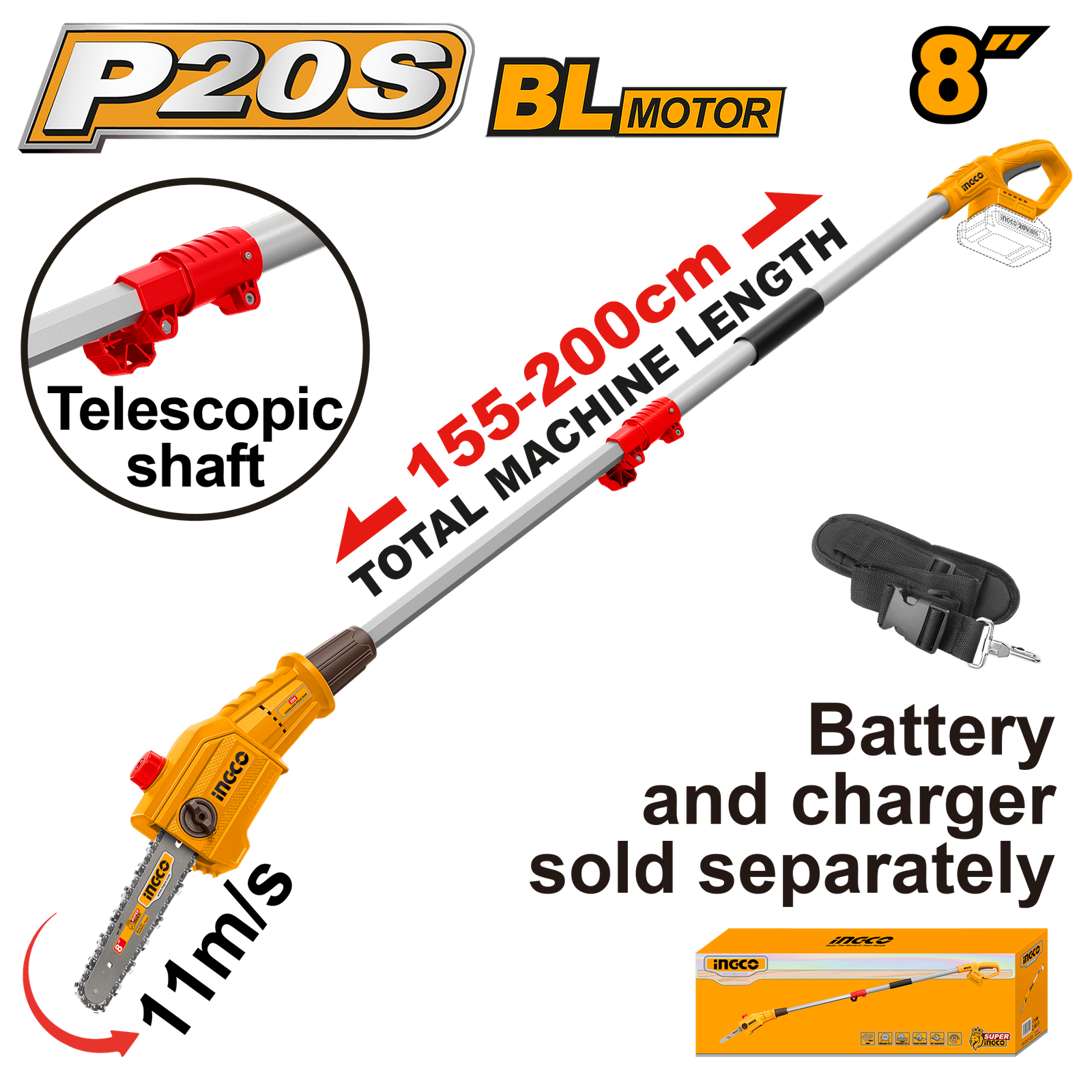 20V Cordless Pole saw 8" extendable Psli2028